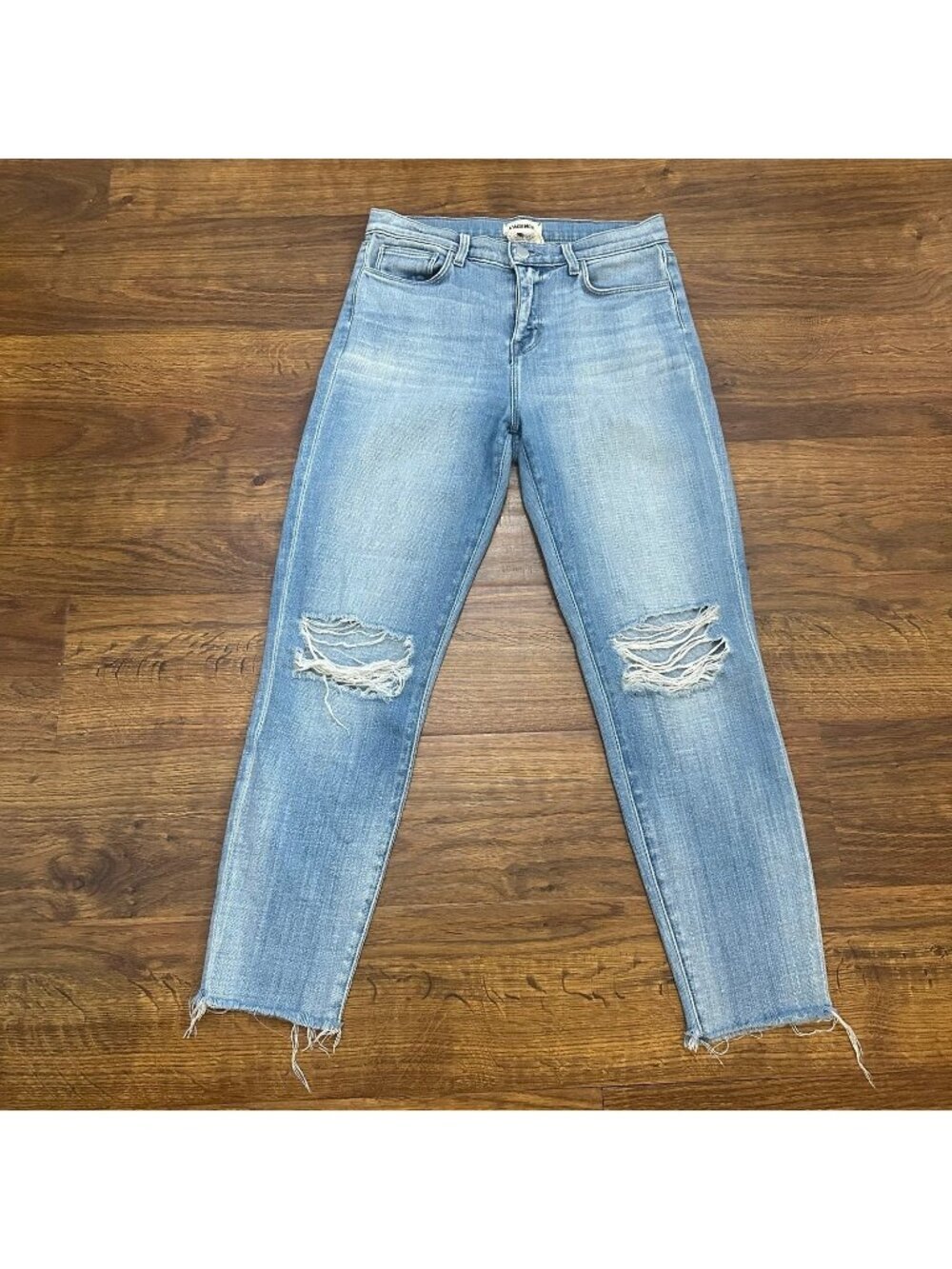 L’agence light wash distressed denim jeans